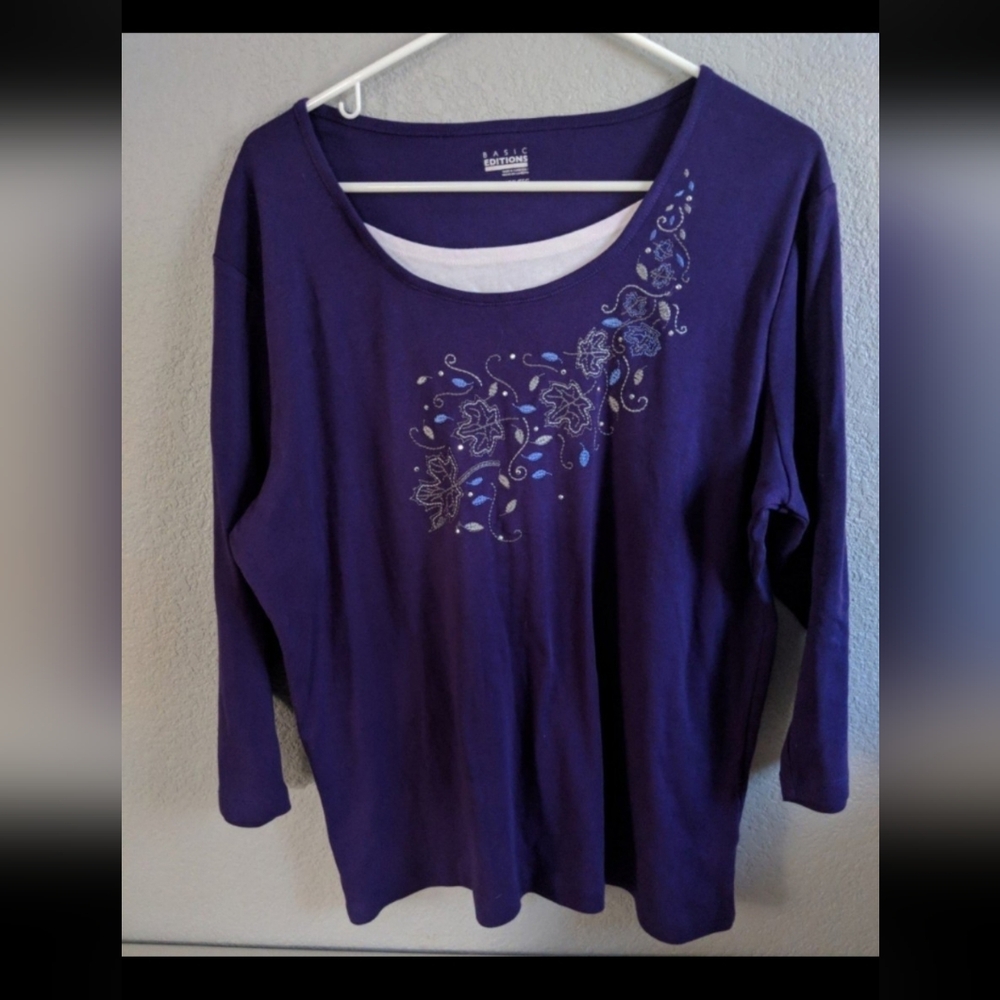 Women Purple Fall Blouse Top Floral Western Rodeo Businesscasual Office